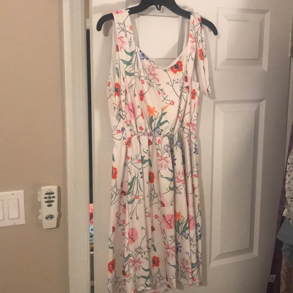 White floral  summer dress with ties on shoulders